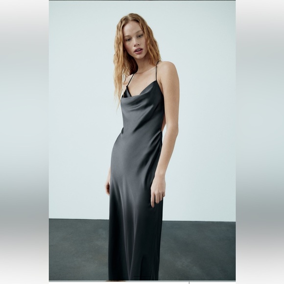 ZARA SATIN EFFECT SLIP DRESS - Picture 2 of 10